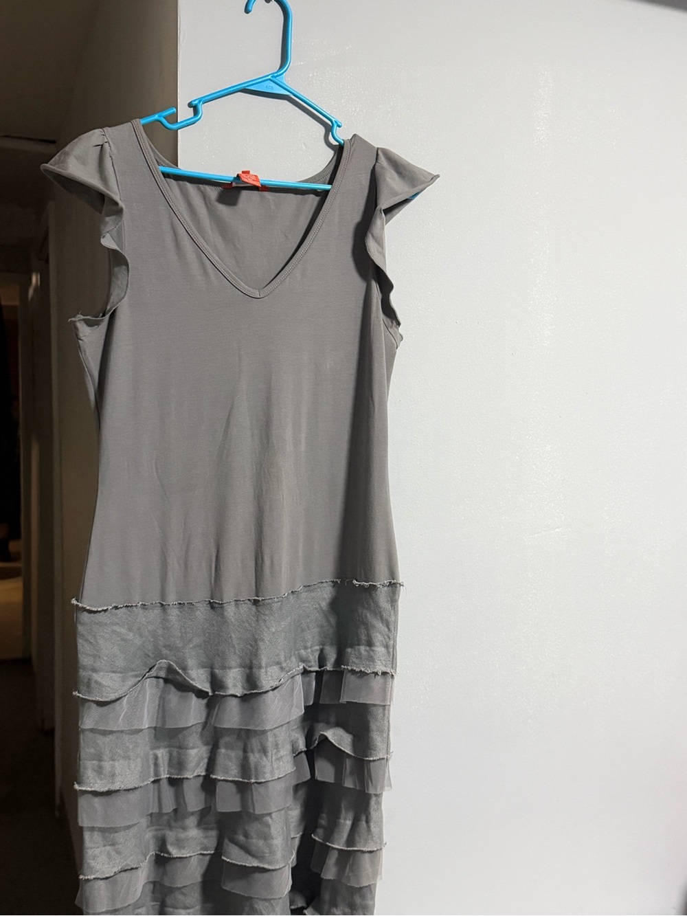 Sundance Gray V-Neck Midi Dress with Ruffle Tiers